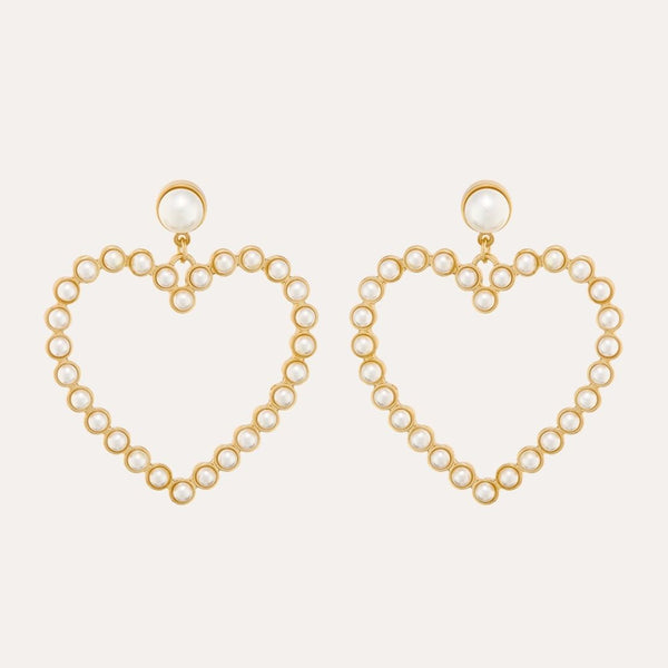 Statement Heart Drop Earring Pearl Øredobber